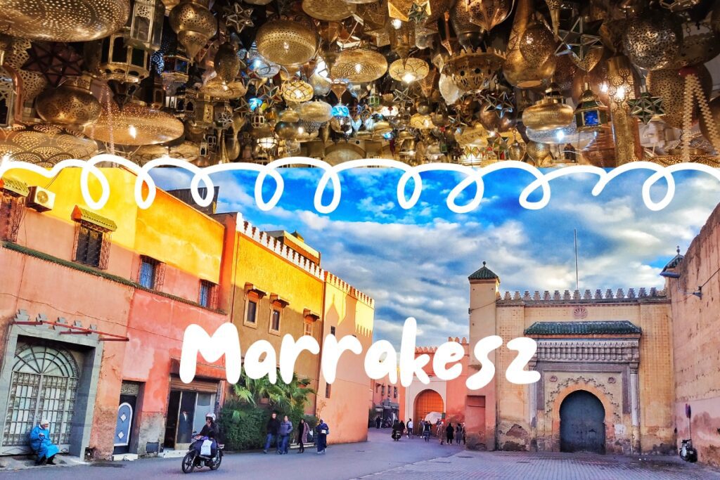 widok na ulice Marrakeszu, tradycyjne lampy